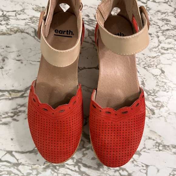 Earth Modena Yarrow Ankle Strap Sandal with an Espadrille Wedge Heel in Coral - Picture 2 of 9